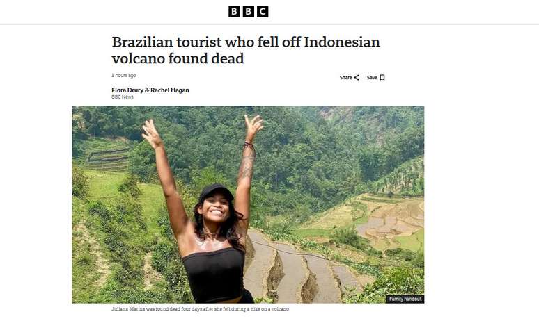 "Turista brasileira que caiu de vulcão indonésio é encontrada morta"