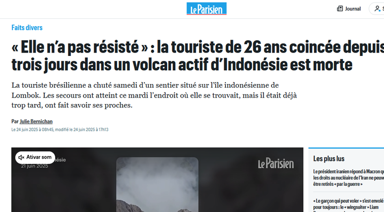"Ela não resistiu: turista de 26 anos presa em três dias em um vulcão ativo na Indonésia morreu"