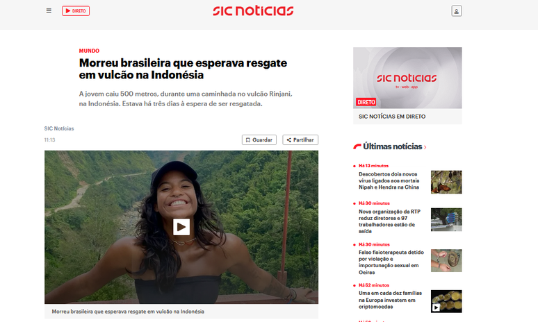 "Morreu brasileira que esperava resgate em vulcão na Indonésia"