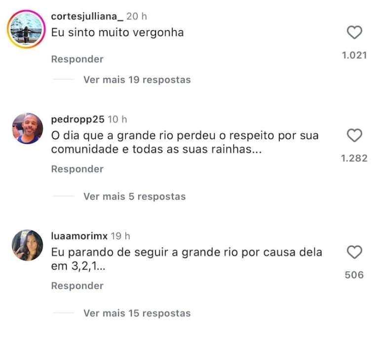 Internautas criticam Grande Rio ap&oacute;s influenciadora se tornar rainha de bateria da escola de samba.