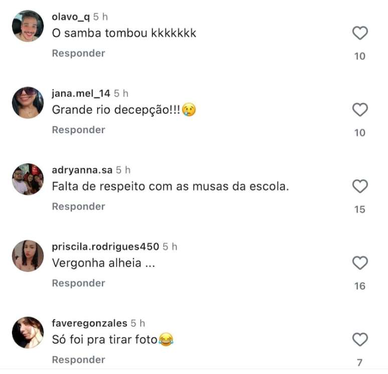 Internautas criticam Grande Rio ap&oacute;s influenciadora se tornar rainha de bateria da escola de samba.