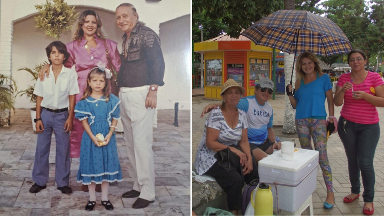 Elisier com a fam&iacute;lia e na Beira Mar, com o isopor onde costumava levar iguarias para vender no cal&ccedil;ad&atilde;o