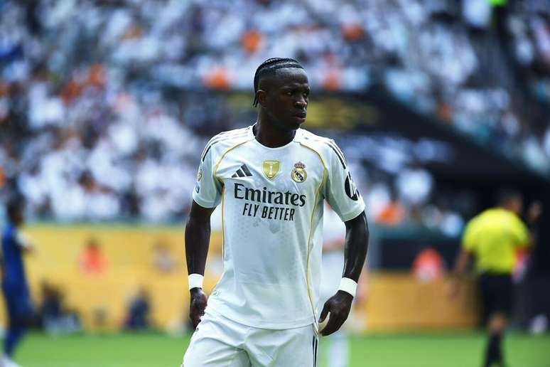 Vinicius Júnior (Real Madrid) durante jogo contra o Al-Hilal, no dia 18.06.2025 Sipa US / Alamy Stock Photo 