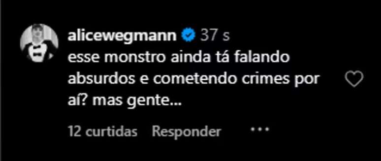 Comentário da atriz