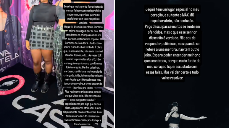 After the repercussion of the politician's lines, Ana Castela used social networks to position itself on what happened. After the repercussion of the politician's lines, Ana Castela used social networks to position itself on what happened.
