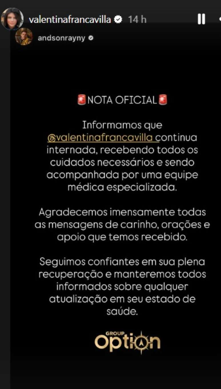 Post Valentina Francavilla (Reprodução/Instagram)