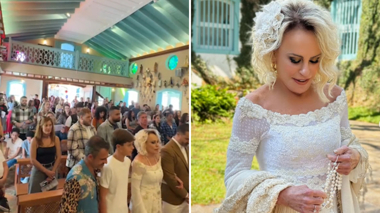 Ana Maria Braga renova votos de casamento em festa junina; veja