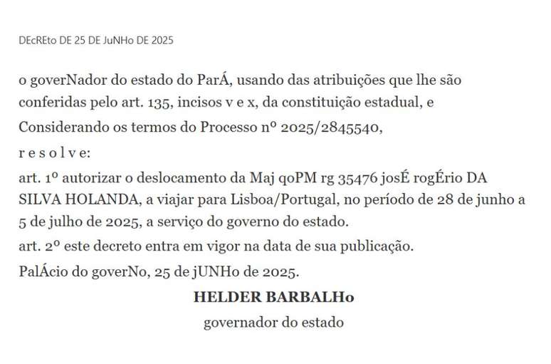Major foi autorizado à viajar para Lisboa, em Portugal