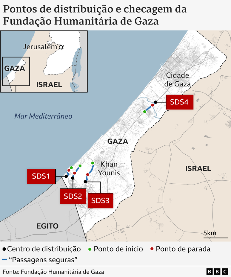 Mapa da funda&ccedil;&atilde;o humanit&aacute;ria em Gaza