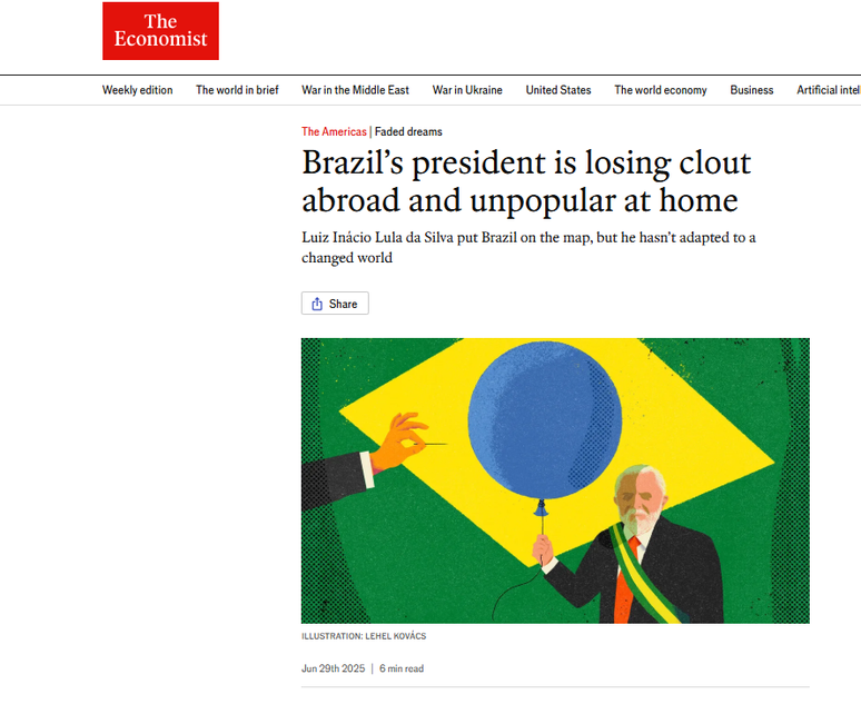 Mat&eacute;ria da Economist no site da revista