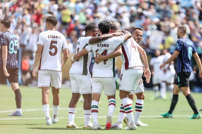 Jogadores do Fluminense comemoram gol contra a Inter de Milão