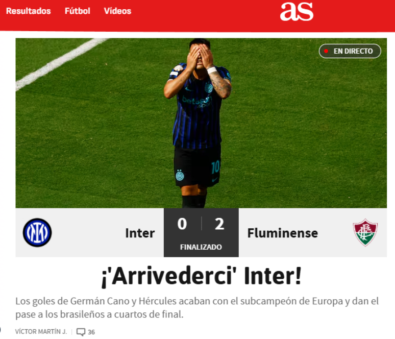 As repercute vitória do Fluminense sobre a Inter de Milão