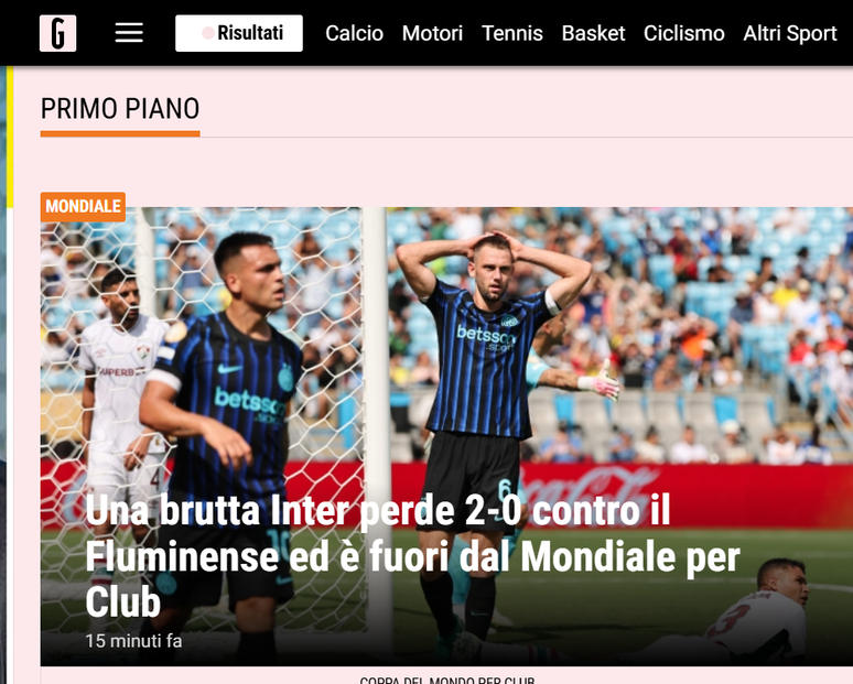 Gazzetta dello Sport repercute vitória do Fluminense sobre a Inter de Milão
