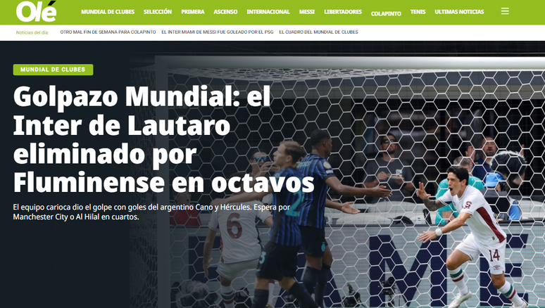 Olé repercute vitória do Fluminense sobre a Inter de Milão