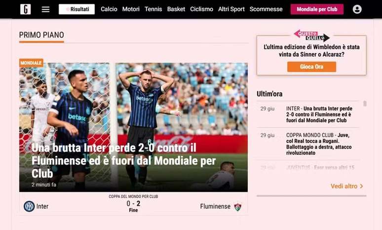 O jornal italiano “Gazzetta dello Sport” não poupou críticas a Inter de Milão após a eliminação no Mundial –