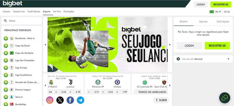 Plataforma da BigBet oferece muitas opções de apostas