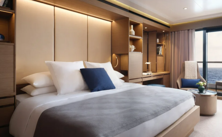 Detalhe de uma das suítes do luxuoso iate  Luminara