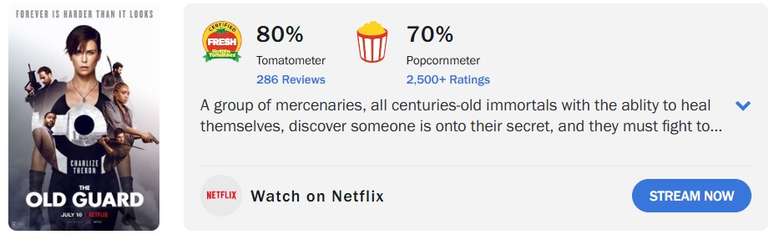 'The Old Guard 2' estreia com avalia&ccedil;&atilde;o pior que a do filme anterior no Rotten Tomatoes (Reprodu&ccedil;&atilde;o/Rotten Tomatoes)