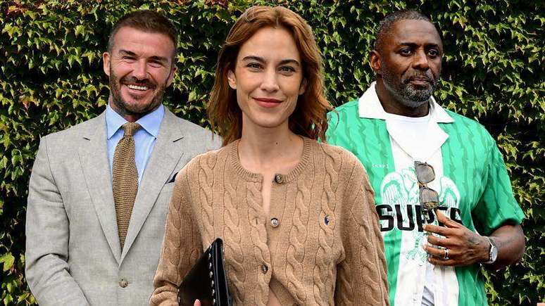 Espectadores que fazem 'ace' em Wimbledon, pelo menos em termos de moda. Da esquerda para a direita, David Beckham, Alexa Chung e Idris Elba
