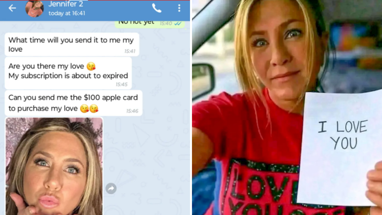 Homem cai em golpe após acreditar que estava conversando com Jennifer Aniston: Disse que me amava’