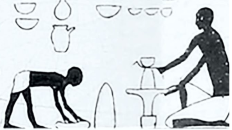 Um pictograma no túmulo de Amenemhat, perto de Nuwayrat, mostra como os oleiros trabalhavam