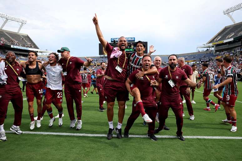 Muita comemora&ccedil;&atilde;o em campo (Photo by Buda Mendes/Getty Images)