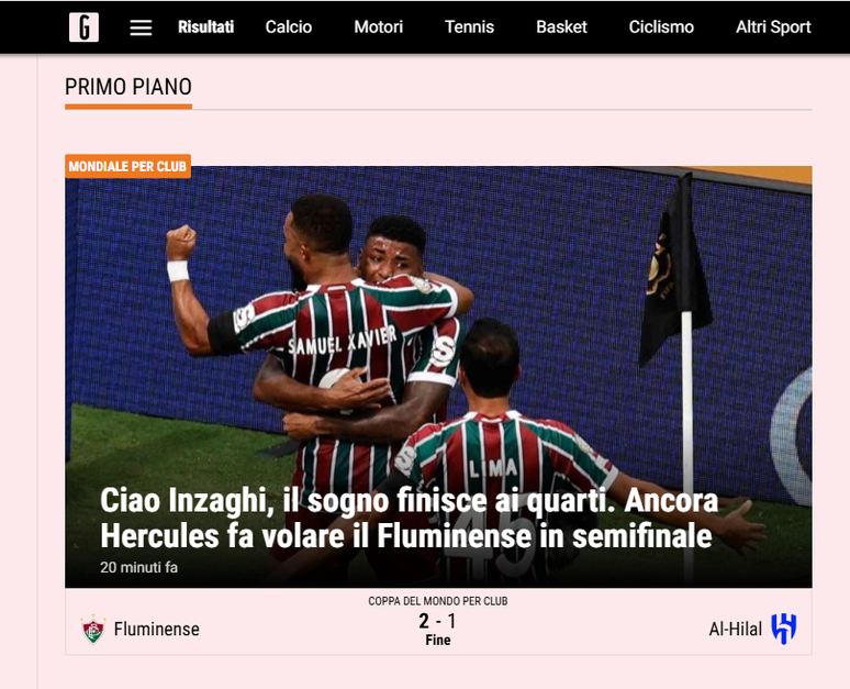 Gazzetta dello Sport destaca classifica&ccedil;&atilde;o do Fluminense no Mundial