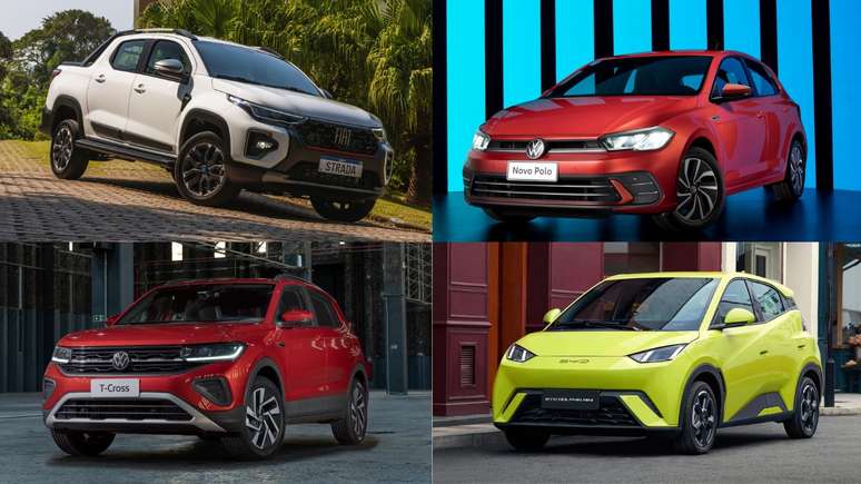 Fiat Strada, Volkswagen Polo, Volkswagen T-Cross e BYD Dolphin Mini