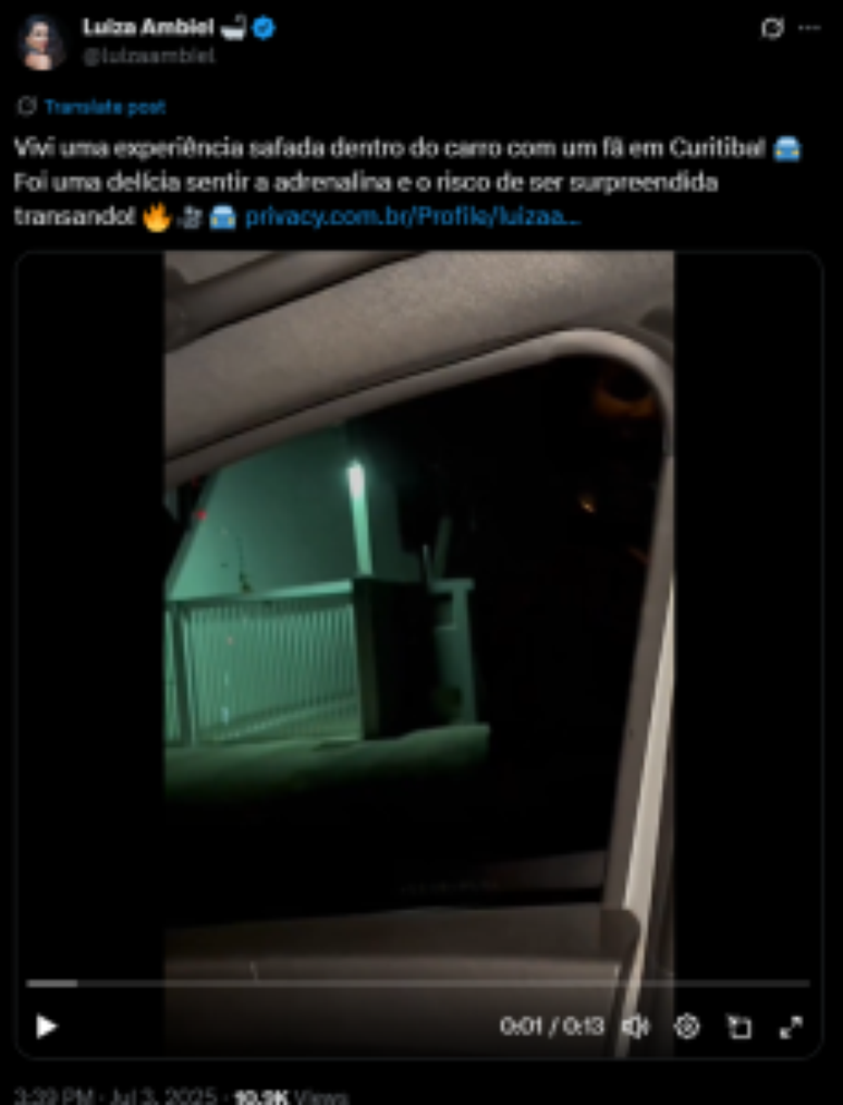 Luiza Ambiel Records porn with fans by car: “Experience Safada” Luiza Ambiel Records porn with fans by car: “Experience Safada”