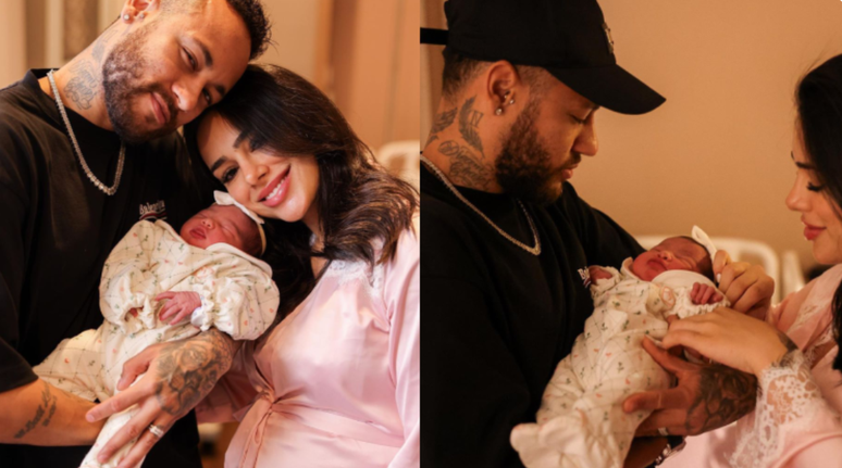 Mavie junto com os pais, Neymar e Bruna