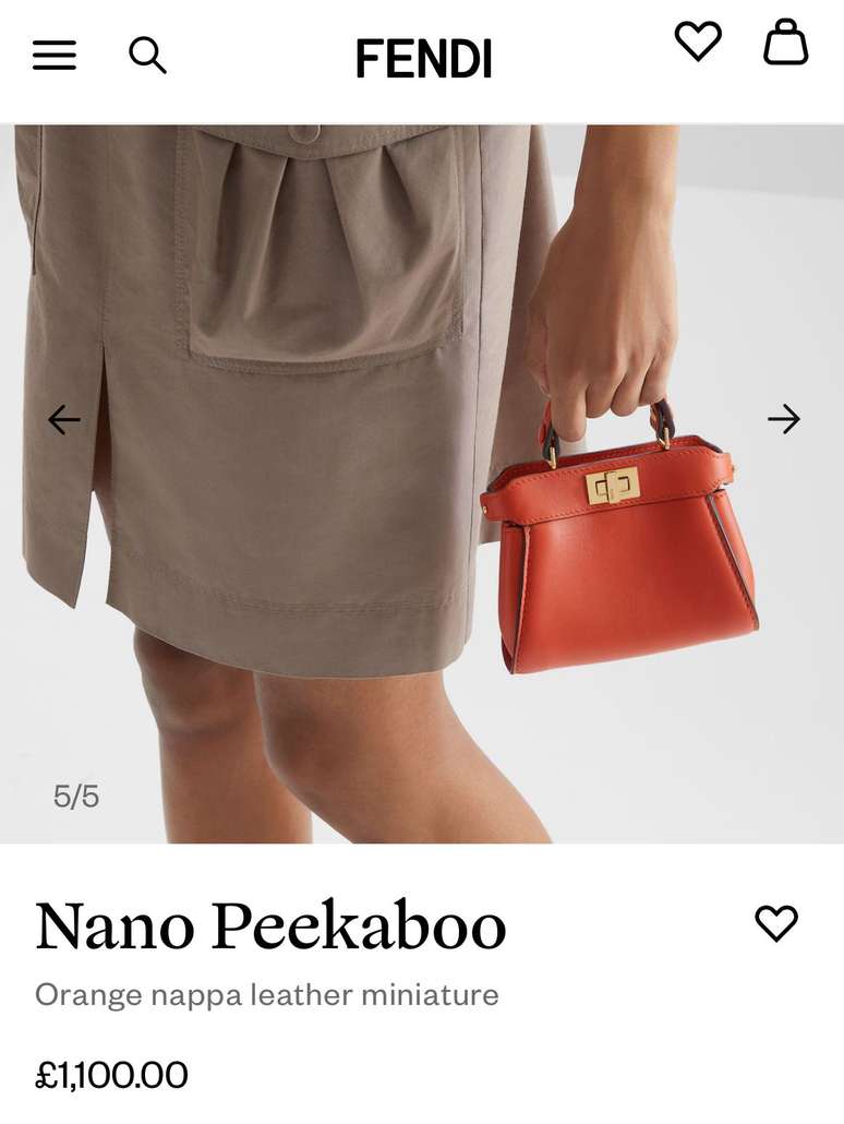 Bolsa nano Peekaboo no site da Fendi 