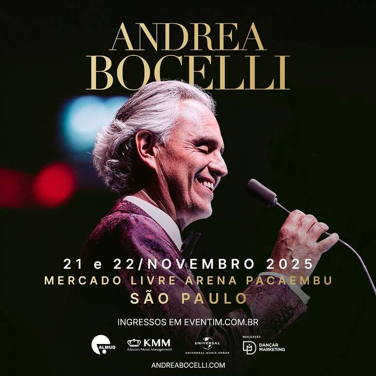 Andrea Bocelli no Brasil em 2025 