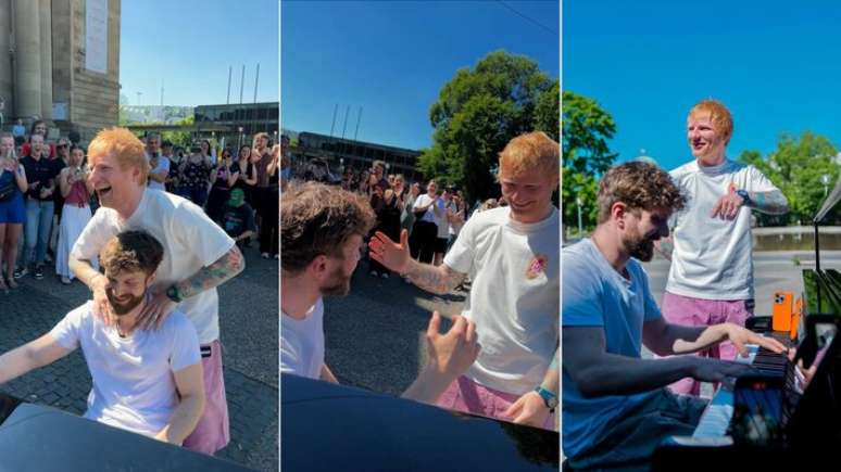Ed Sheeran surpreende pianista em parque na Alemanha e canta junto com ele