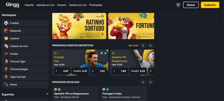 GingaBet Brasil tem um site bem completo para apostas esportivas e cassino