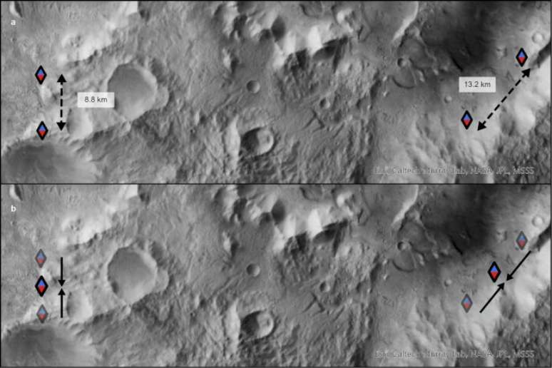 Imagens mostram locais onde foram extraídas amostras de argila do solo de Marte