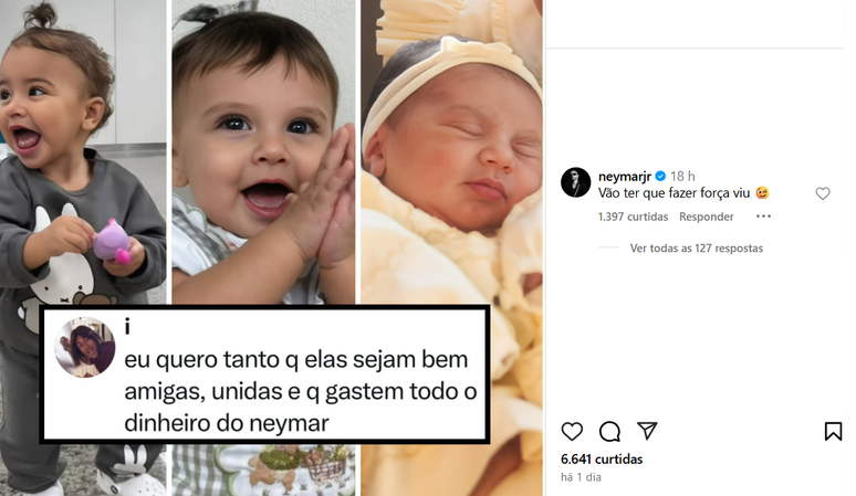Resposta de Neymar à publicação sobre suas filhas