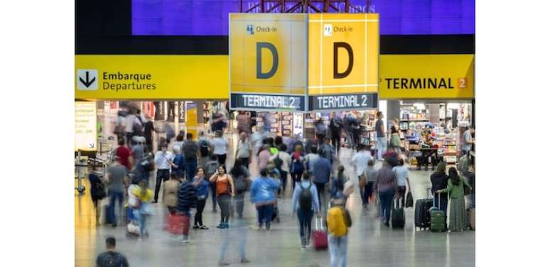 Saguão do Aeroporto de Cumbica, em Guarulhos, em julho de 2023.