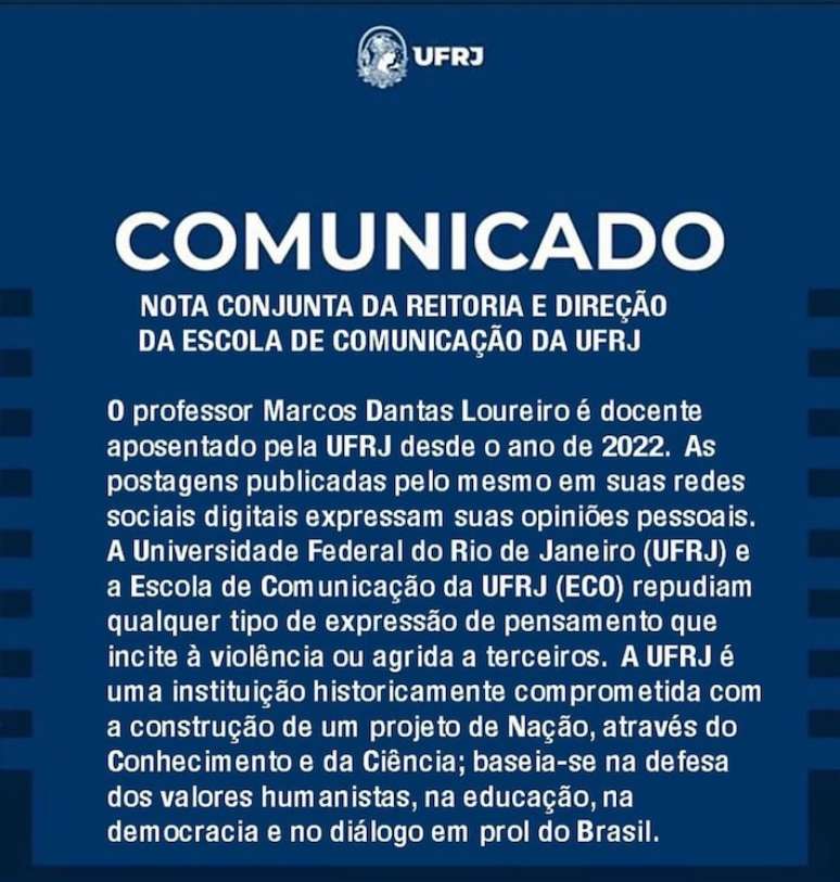 In a statement, the Ufrj condemned incitement to violence after attacking Roberto Justus's daughter In a statement, the Ufrj condemned incitement to violence after attacking Roberto Justus's daughter