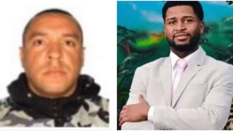 À direita, o PM Fábio Almeida, que matou por engano Guilherme, de 26 anos