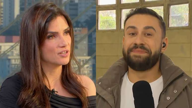 Sabina Simonato e Rômulo D'Avila no Bom Dia São Paulo, telejornal local da TV Globo