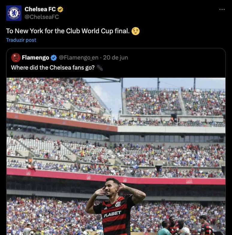 Chelsea responde provocação do Flamengo nas redes sociais após se classificar para final do Mundial –