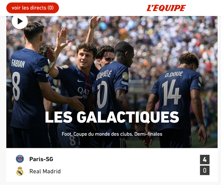 L'Équipe repercute vitória do PSG sobre o Real