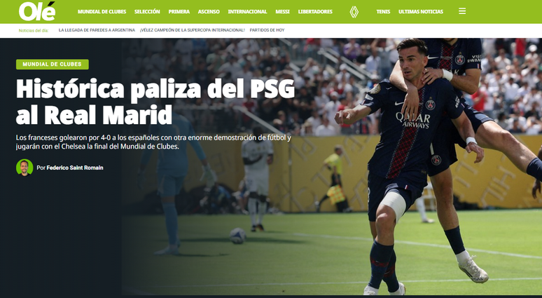 Diário Olé repercute vitória do PSG sobre o Real