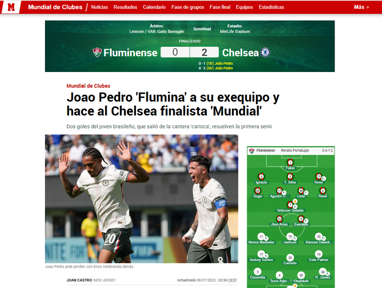 Marca destaca vitória do Chelsea sobre o Fluminense no Mundial