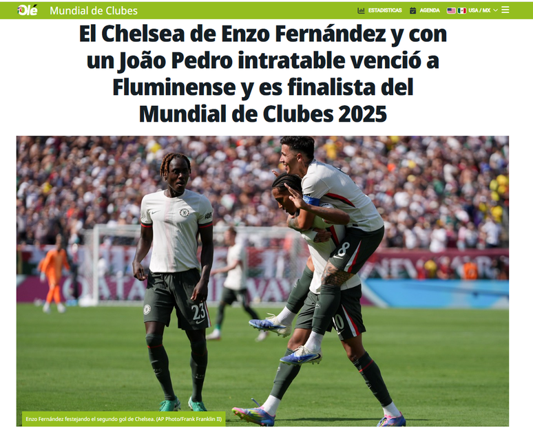 Olé destaca vitória do Chelsea sobre o Fluminense no Mundial
