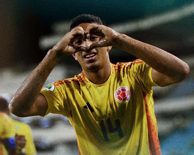 Jordan Barrera comemorando um gol pela Colombia 