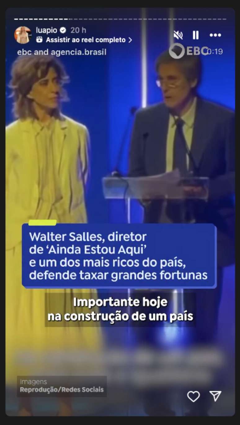 Luana Piovani posta v&iacute;deo de Walter Salles em posicionamento ap&oacute;s Trump anunciar taxas de 50% para o Brasil