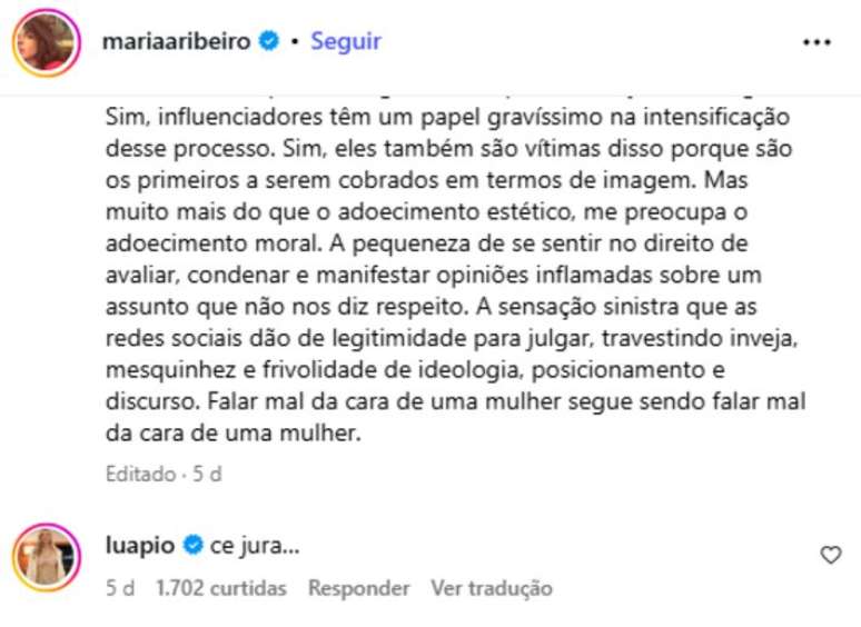 Luana Piovani makes fun of Maria Ribeiro's text on the aesthetic procedures of Anitta