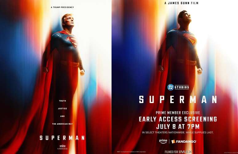 Publicação de Donald Trump ao lado de poster do filme Superman