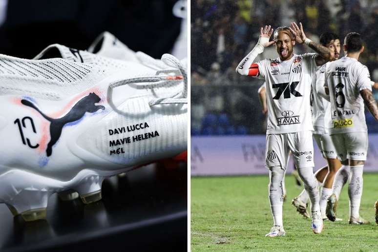 Chuteira com o nome dos filhos de Neymar | Neymar em campo, usando a chuteira